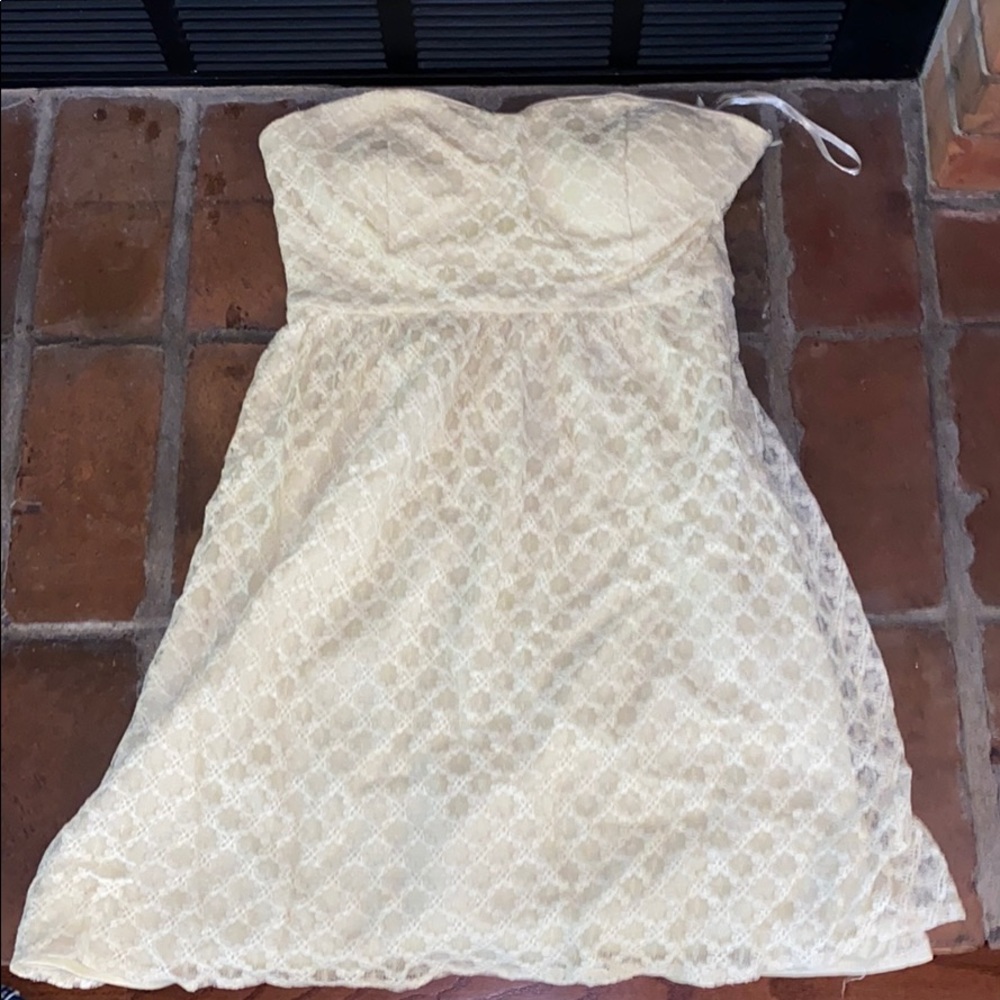 Off white lace strapless dress